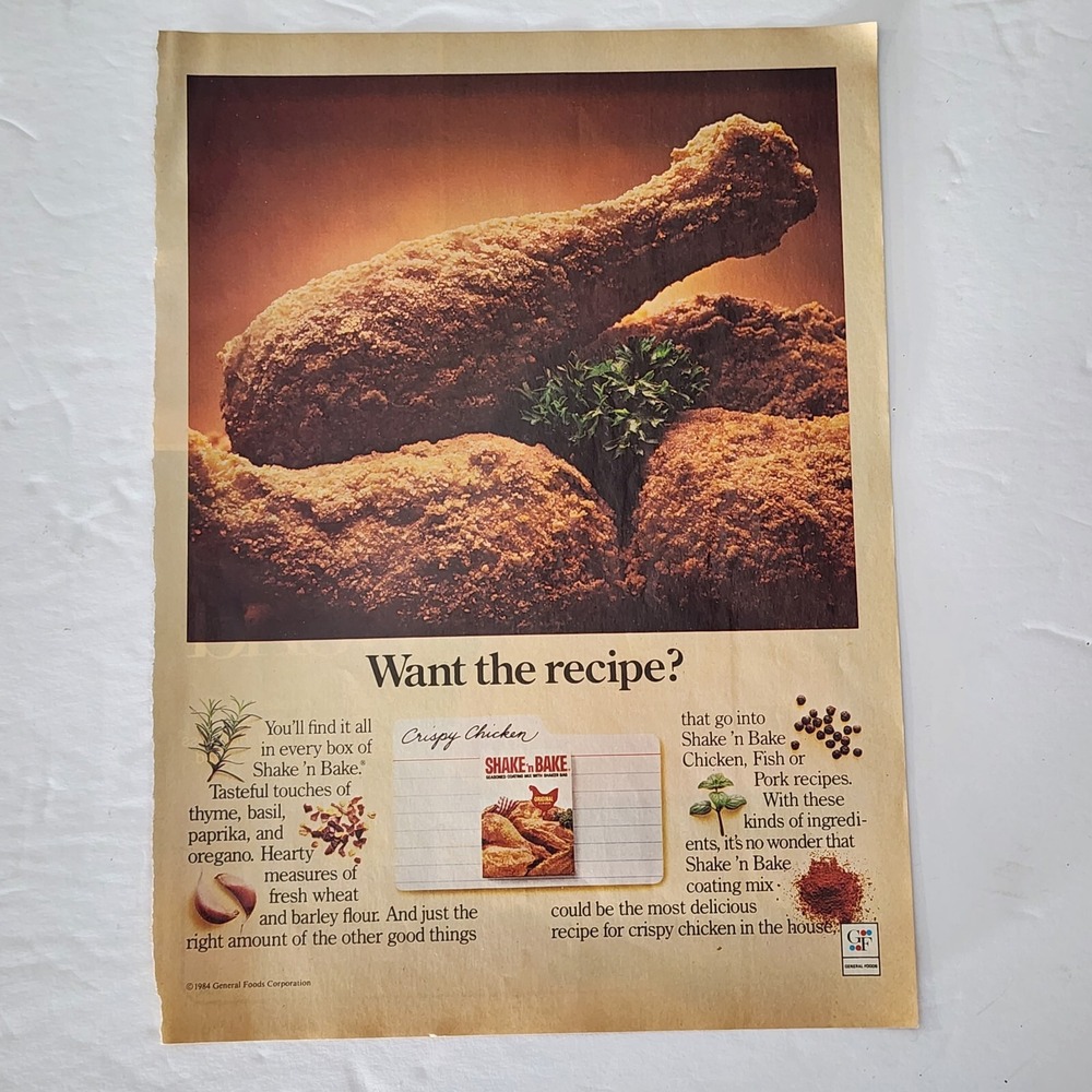 Vintage 1985 Shake 'n Bake Print Ad Crispy Fried Chicken Magazine Clipping 8x11